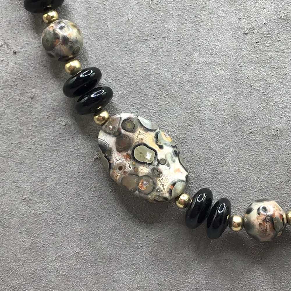 Leopard Jasper & Black Onyx Beaded Necklace 70s S… - image 3