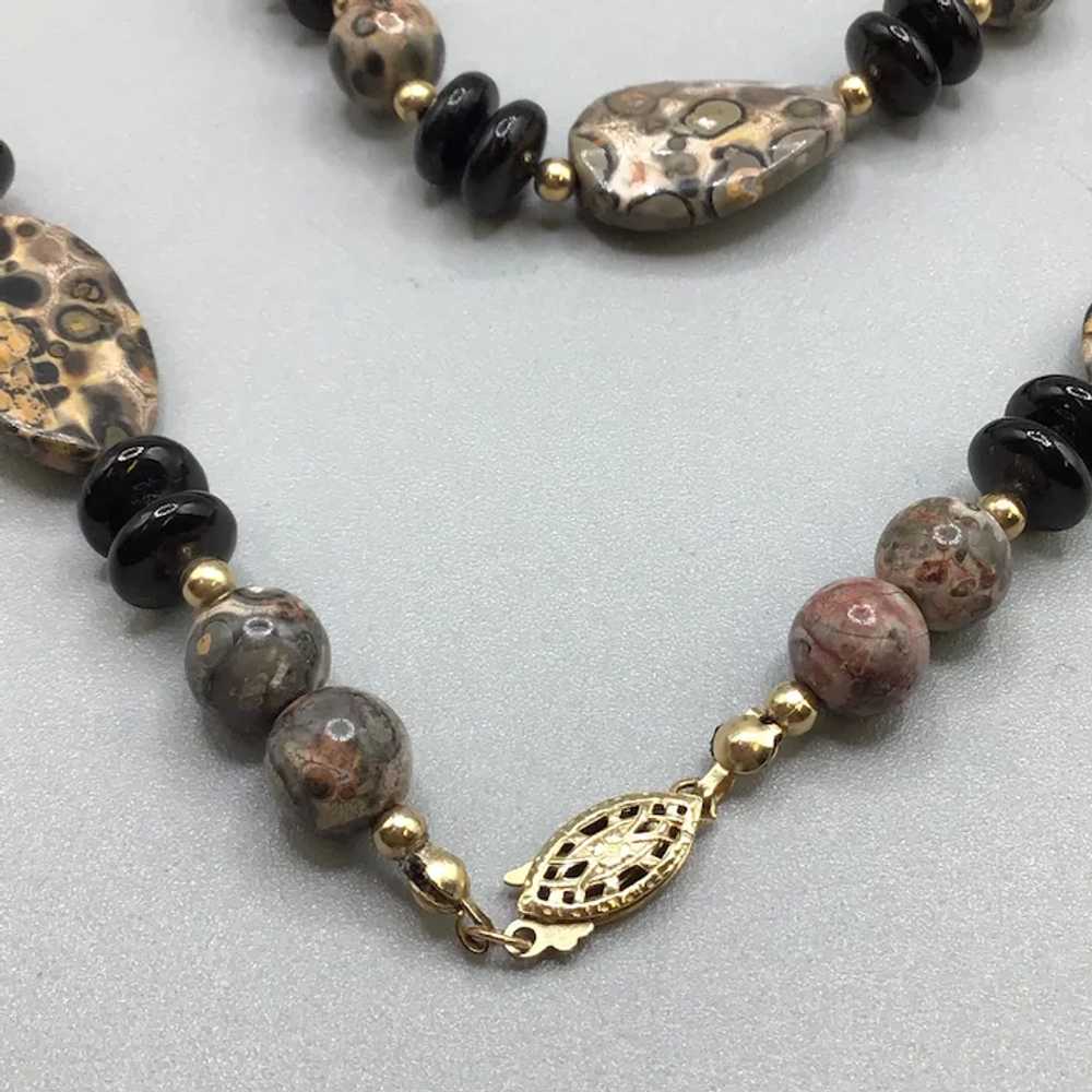 Leopard Jasper & Black Onyx Beaded Necklace 70s S… - image 6