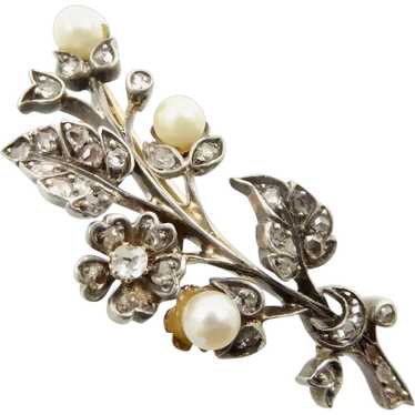 Antique Diamond and Pearl Floral Spray Brooch - image 1