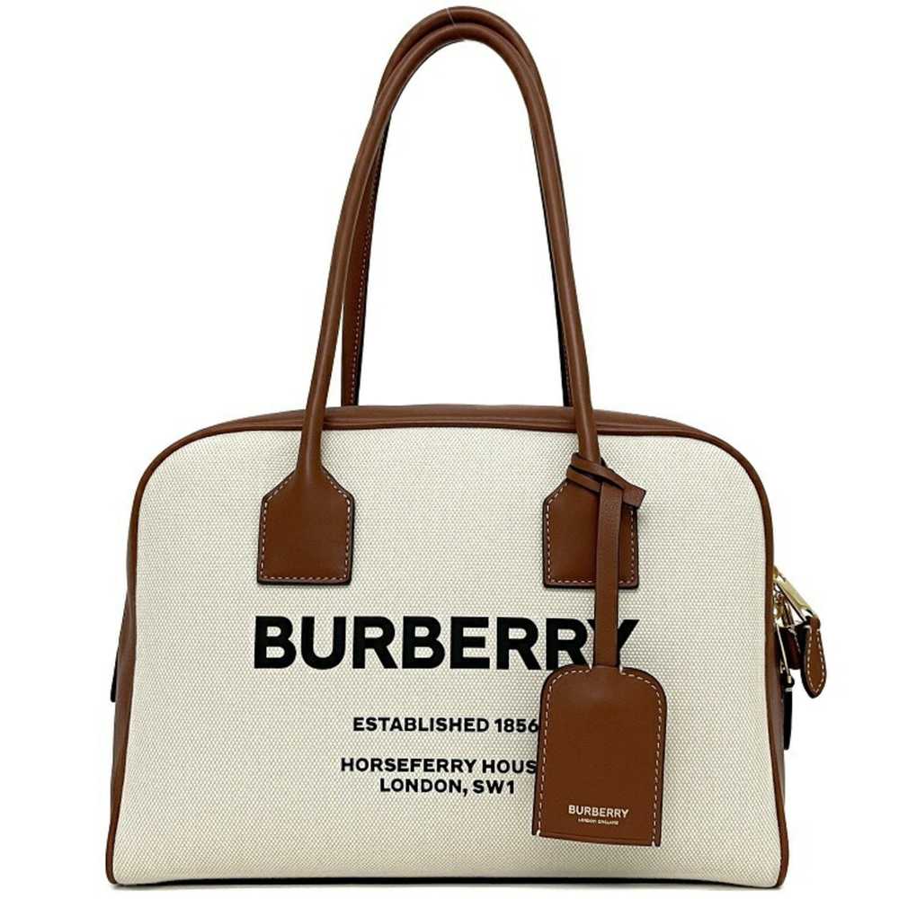 Burberry Medium Canvas Half Cube Bag Beige Brown … - image 1