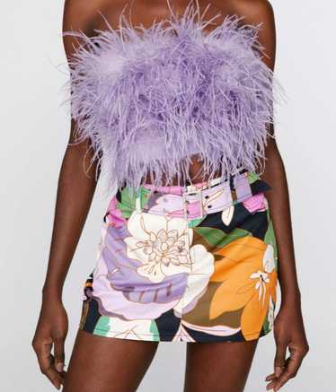 NASTYGAL Purple Feathered Crop Bandeau Corset Top 