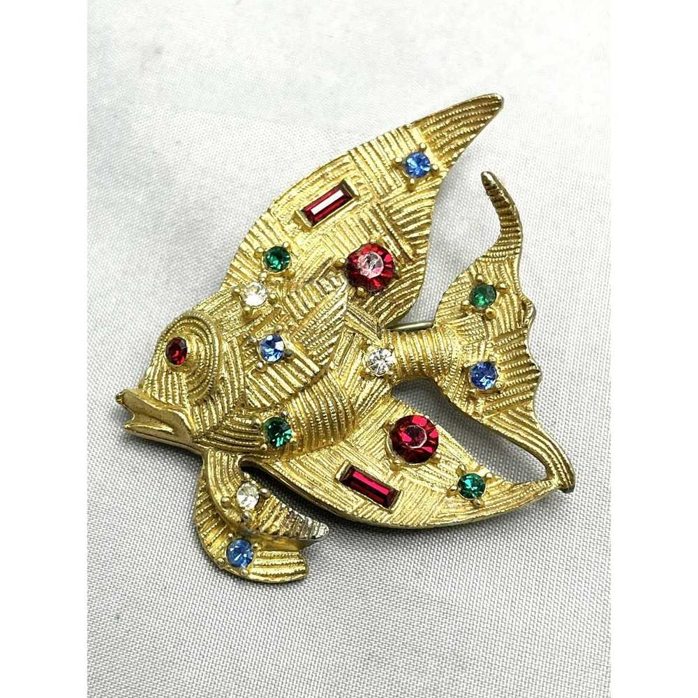 Vintage Vintage Jeweled Rhinestone Gold Textured … - image 3