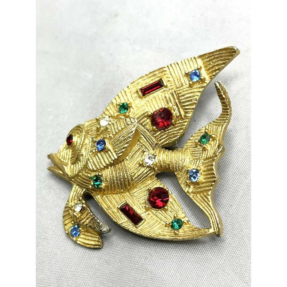 Vintage Vintage Jeweled Rhinestone Gold Textured … - image 4
