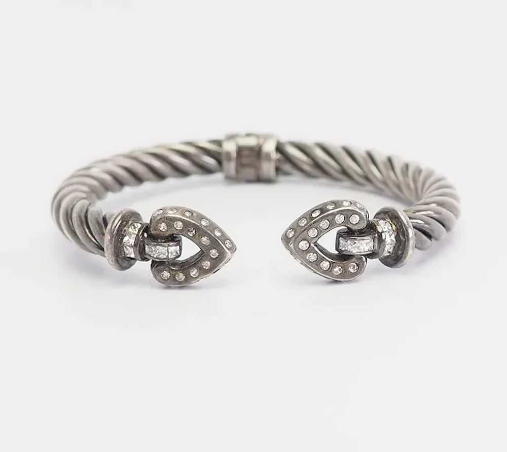 Vintage sterling silver crystals twisted band hea… - image 2