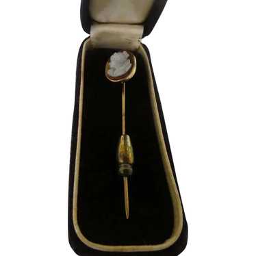 Boxed Edwardian 10k Stickpin with  Cameo - image 1