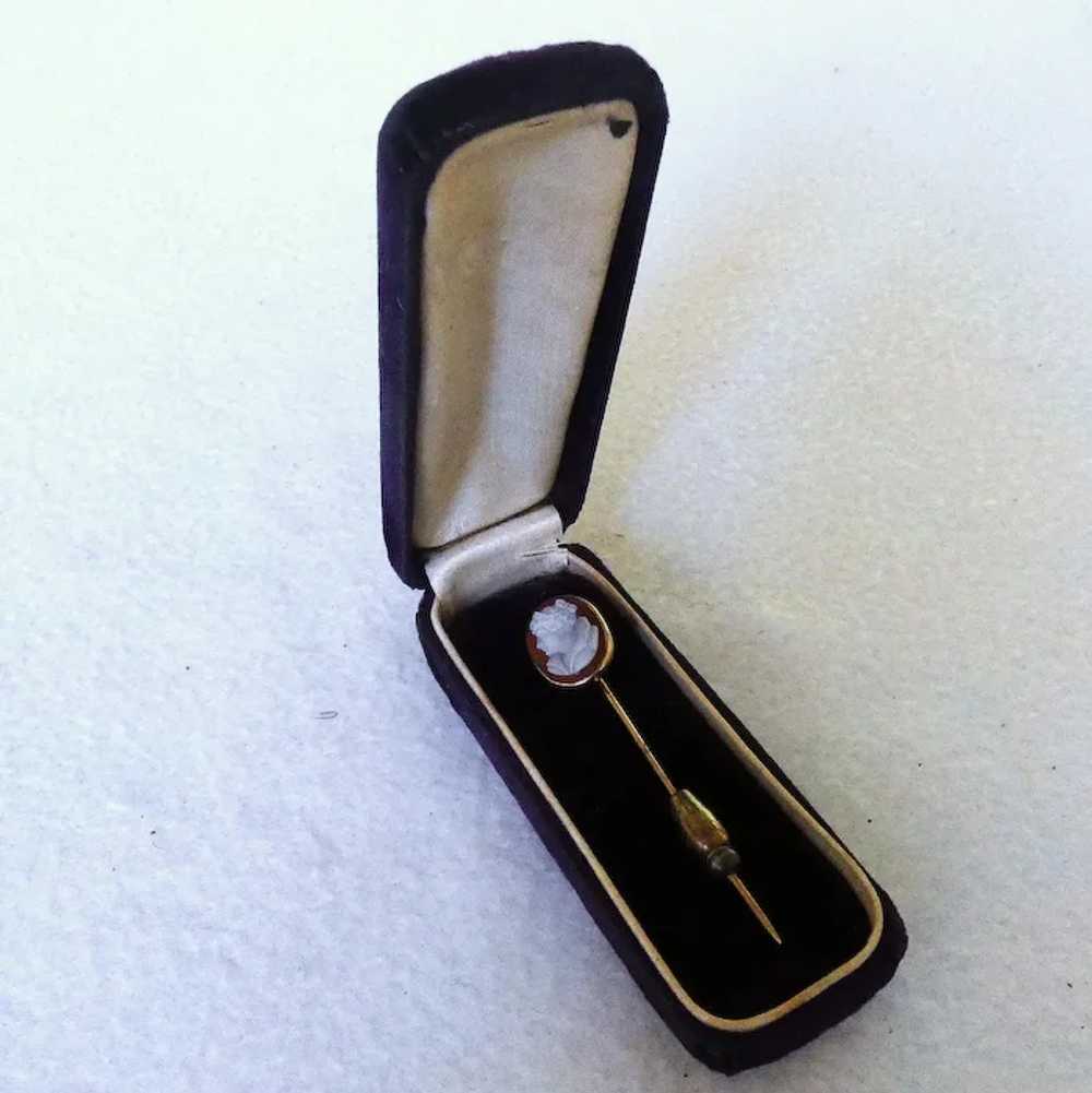 Boxed Edwardian 10k Stickpin with  Cameo - image 2