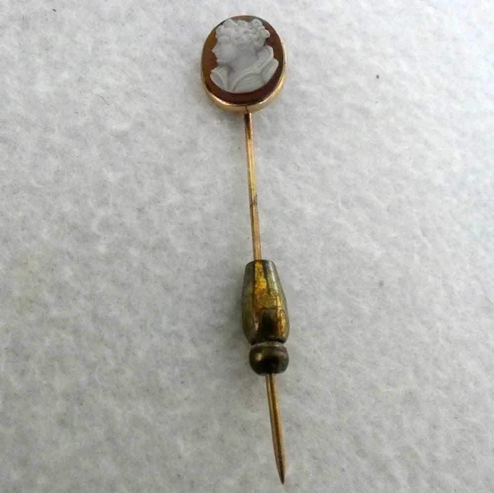 Boxed Edwardian 10k Stickpin with  Cameo - image 3