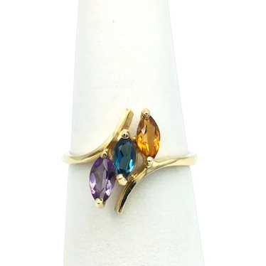 14K Citrine, Amethyst, & Topaz Bypass Ring