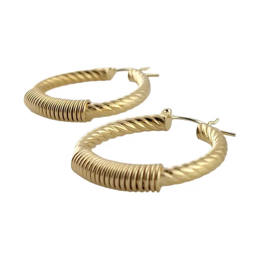 Vintage 14K Yellow Gold Textured Hoops - image 2