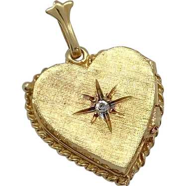 Heart Locket Charm Pendant 14K Gold Diamond Accent - image 1