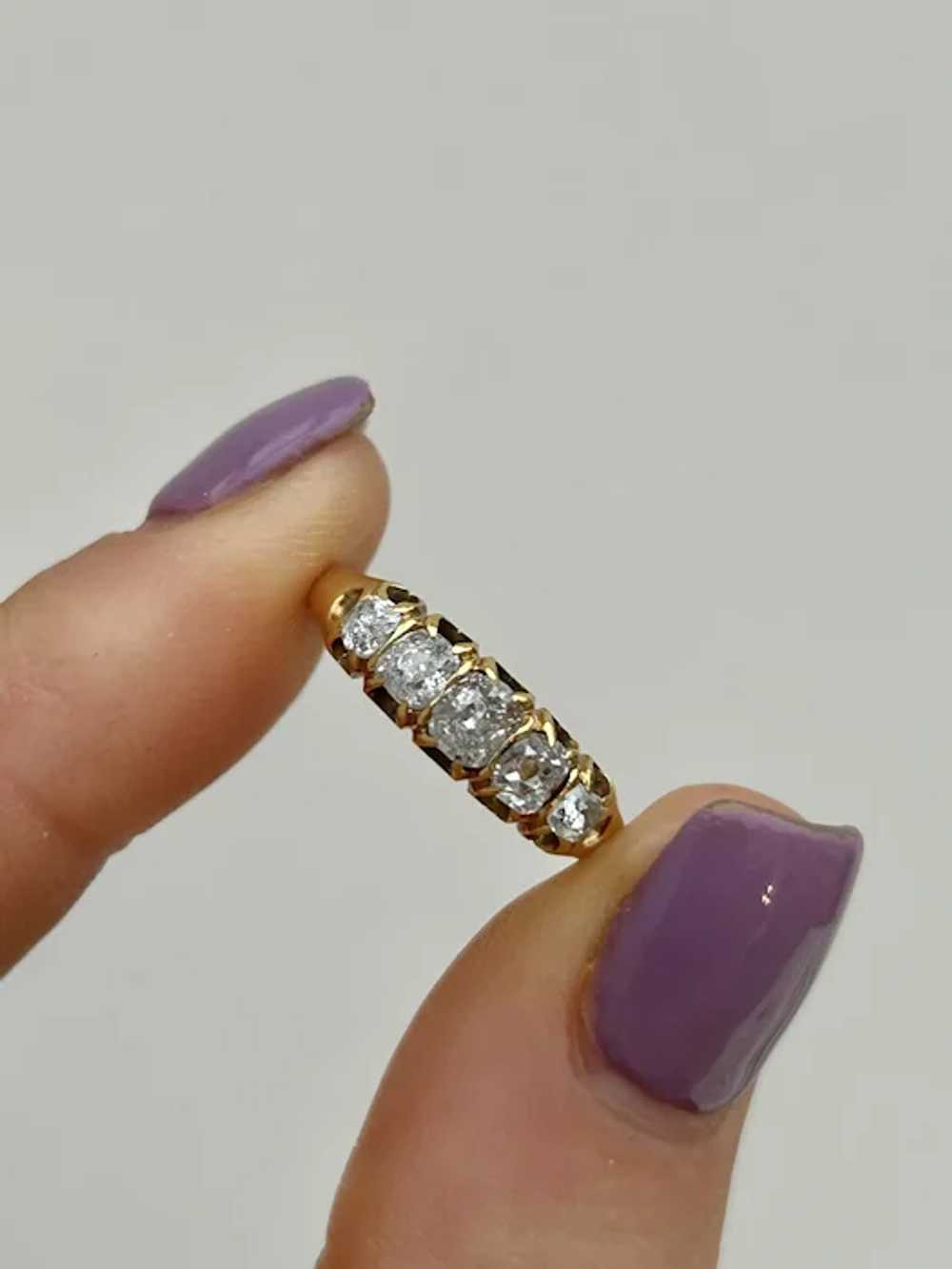 Antique 18ct Yellow Gold Chunky OMC Diamond 5 Sto… - image 2