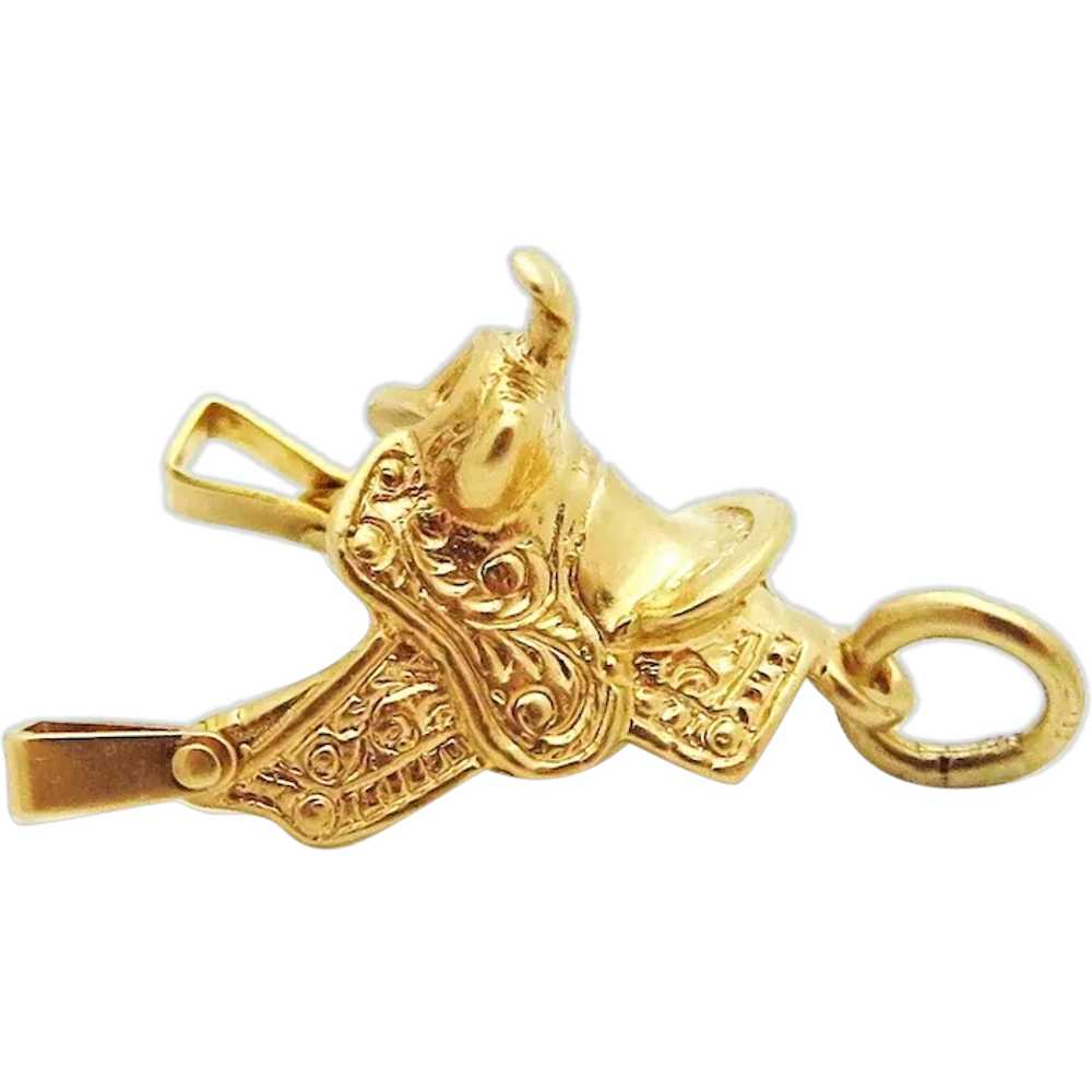 Vintage 14K Gold 3D Movable Western Horse Saddle … - image 1