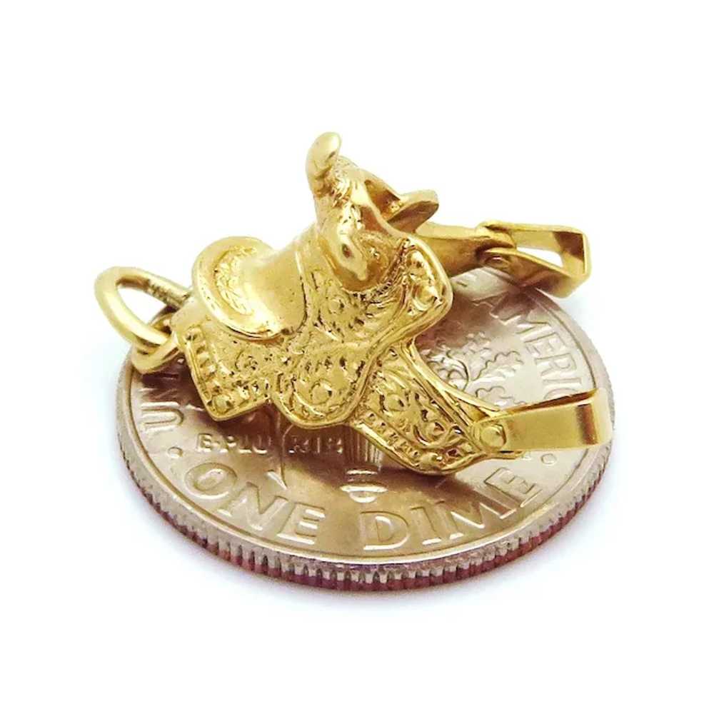 Vintage 14K Gold 3D Movable Western Horse Saddle … - image 3