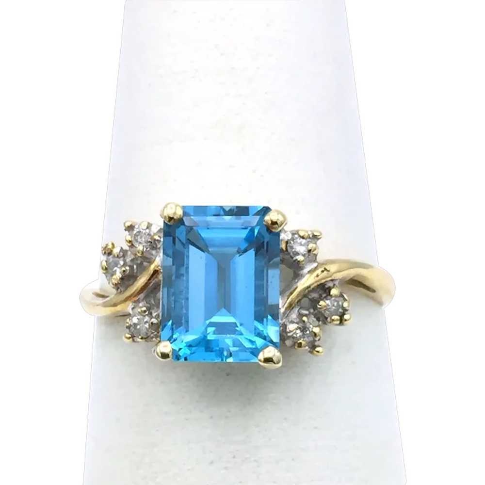 10K Swiss Blue Topaz & Diamond Ring - image 1