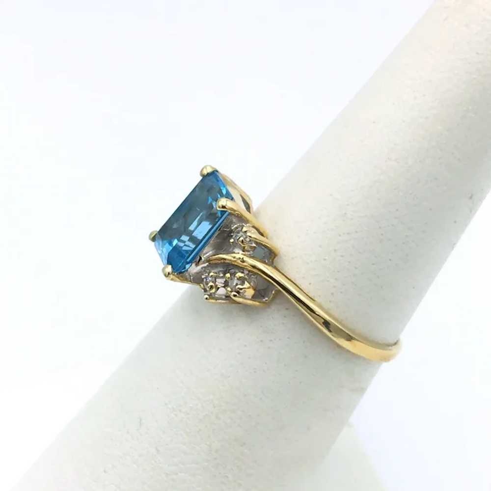 10K Swiss Blue Topaz & Diamond Ring - image 2