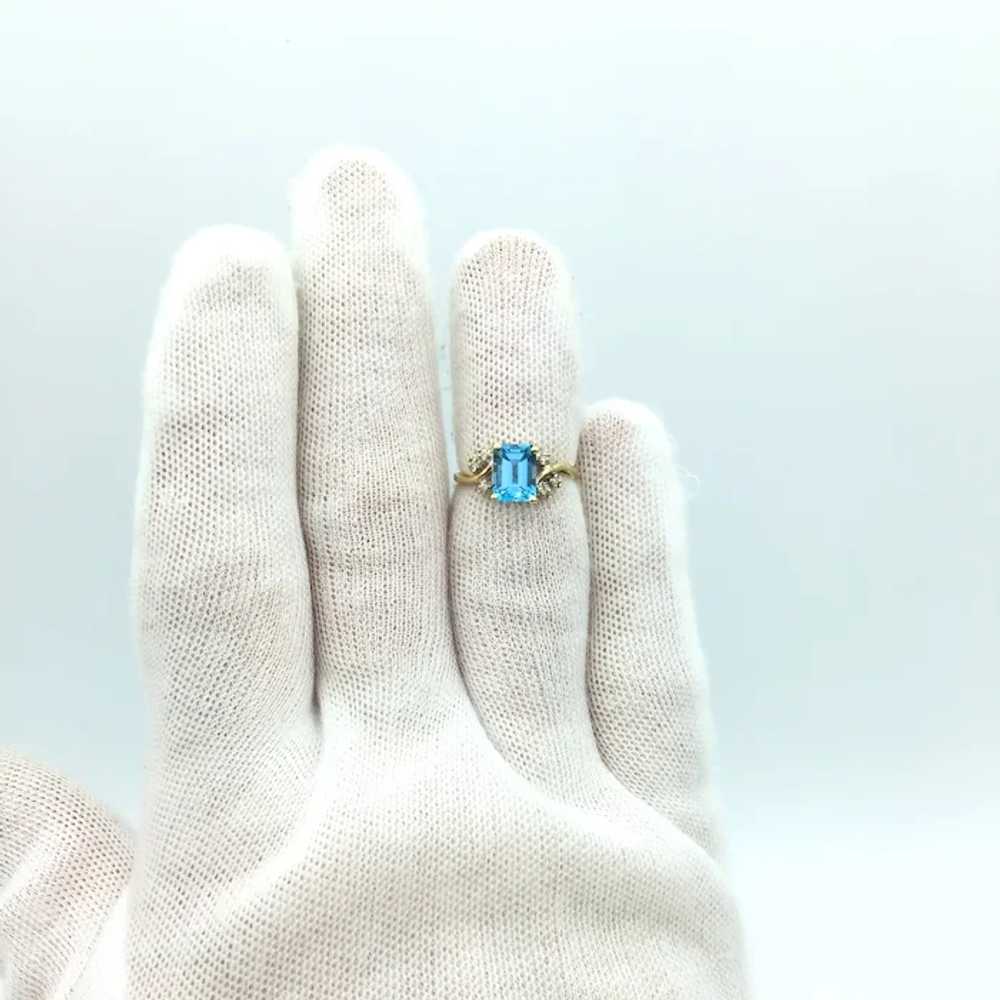 10K Swiss Blue Topaz & Diamond Ring - image 4