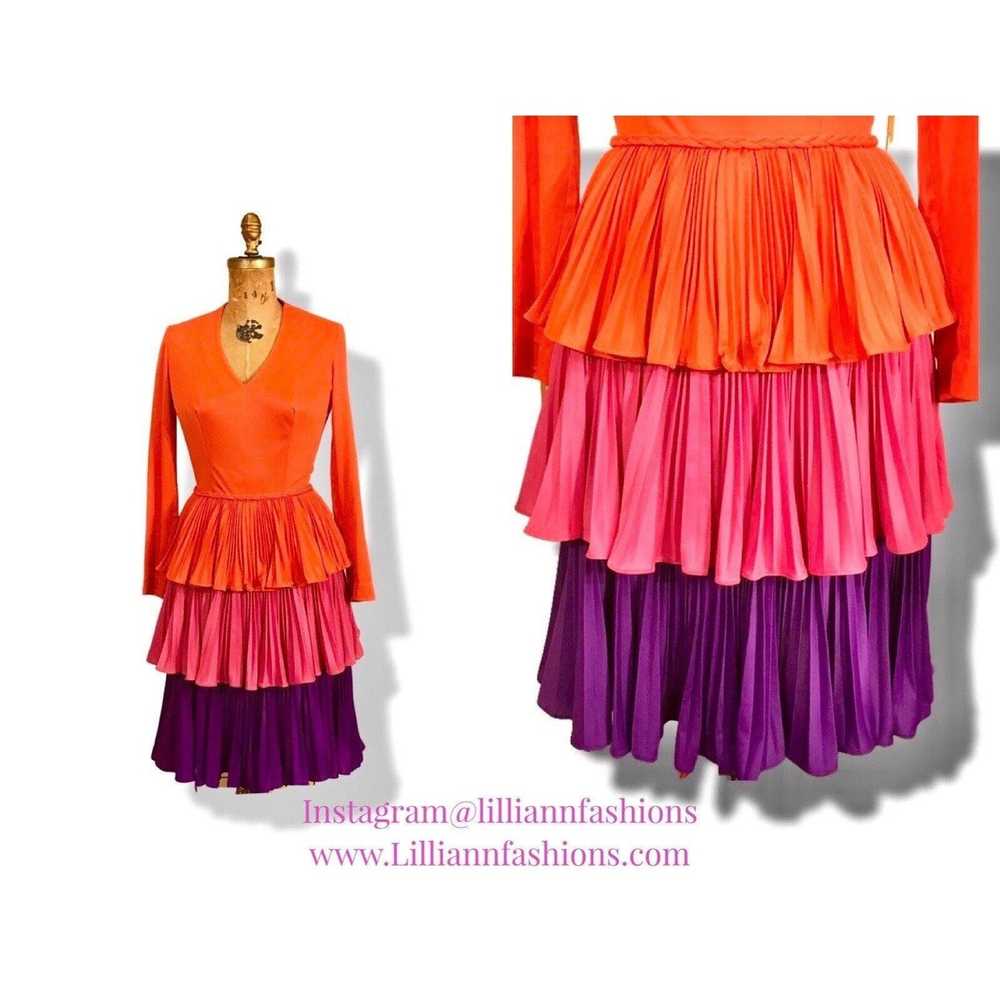 Vintage 70’s Three Tier Rainbow Pleated Dress Cou… - image 1