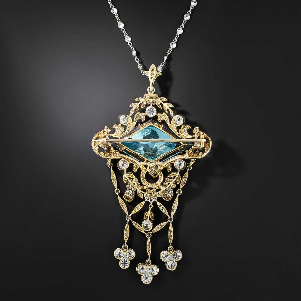 Edwardian Aquamarine and Diamond Pendant/Brooch b… - image 2