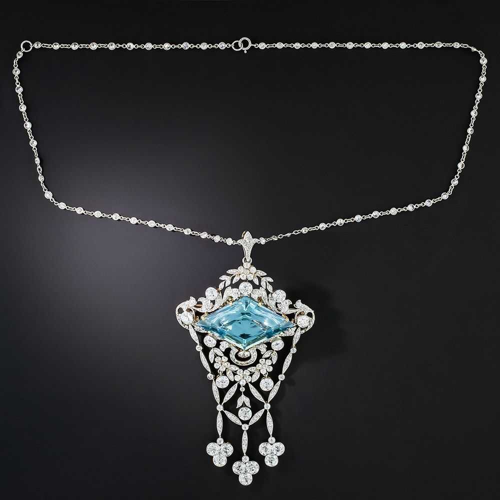 Edwardian Aquamarine and Diamond Pendant/Brooch b… - image 3