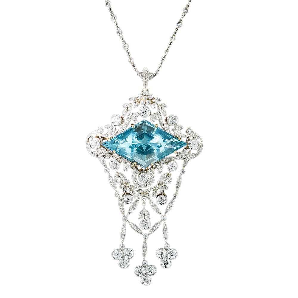 Edwardian Aquamarine and Diamond Pendant/Brooch b… - image 5