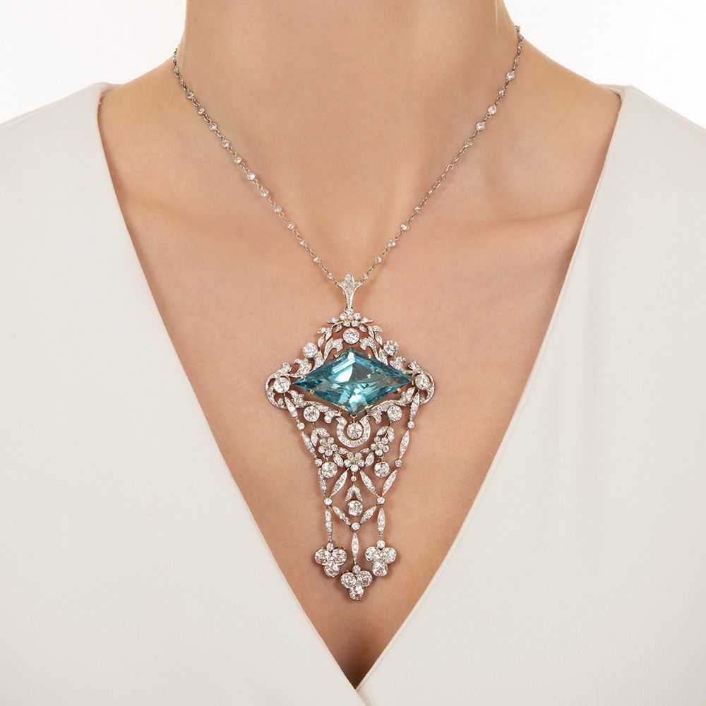 Edwardian Aquamarine and Diamond Pendant/Brooch b… - image 6