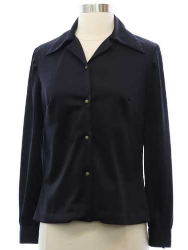 1970's Womens Black Solid Disco Shirt