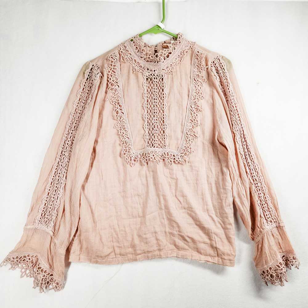 Free People Dusty Pink Lace Long Sleeve Top Small - image 1