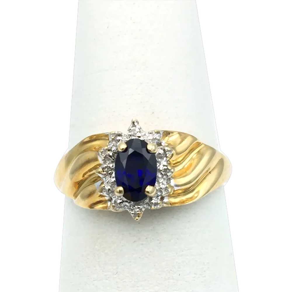 10K Lab Sapphire & Diamond Ring - image 1