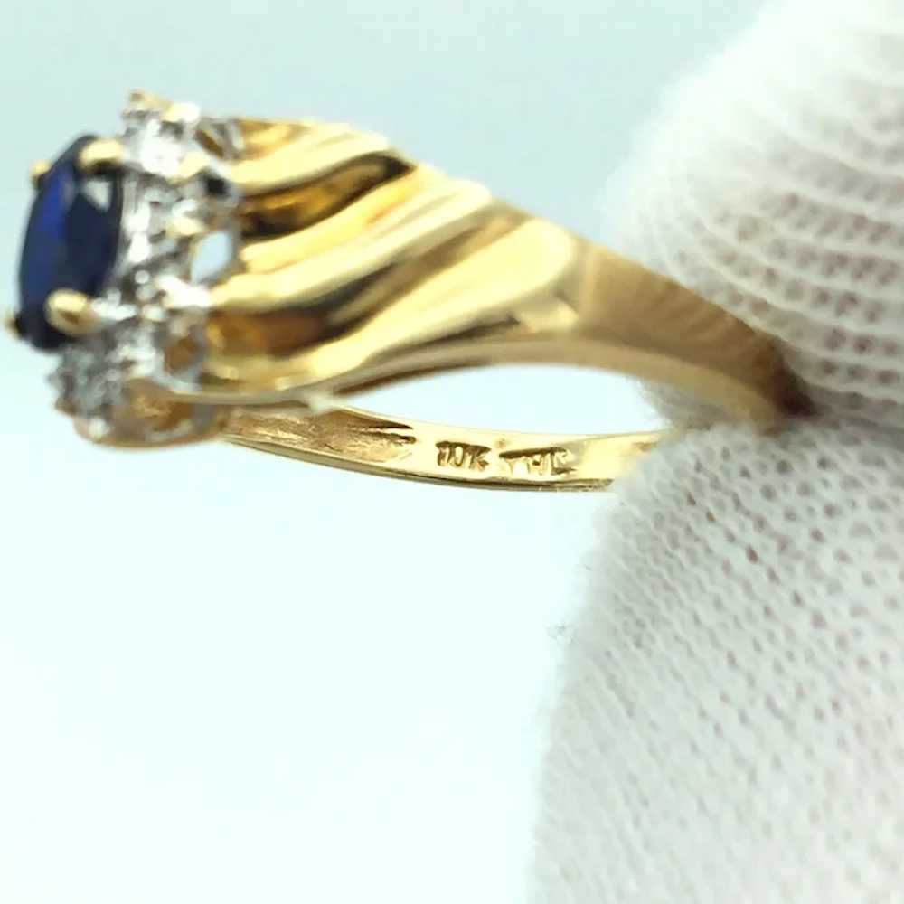 10K Lab Sapphire & Diamond Ring - image 3
