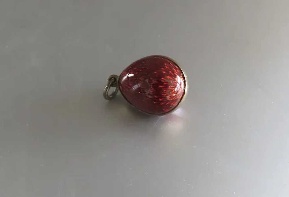 Vintage Cloisonné Egg Charm Pendant Red with Whit… - image 3