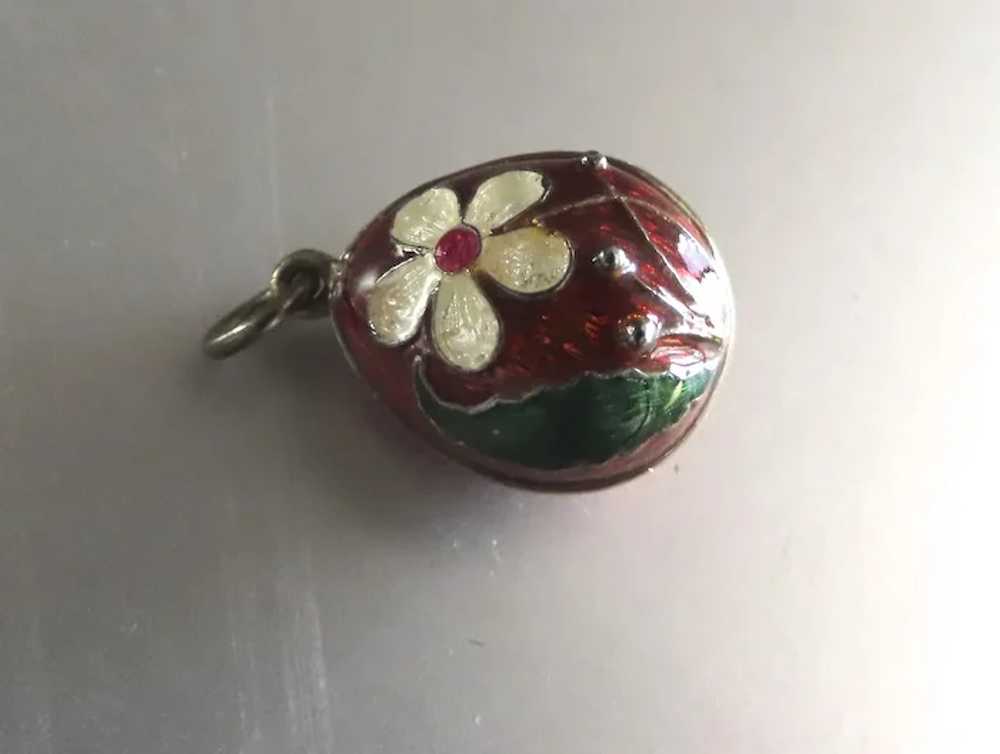 Vintage Cloisonné Egg Charm Pendant Red with Whit… - image 4