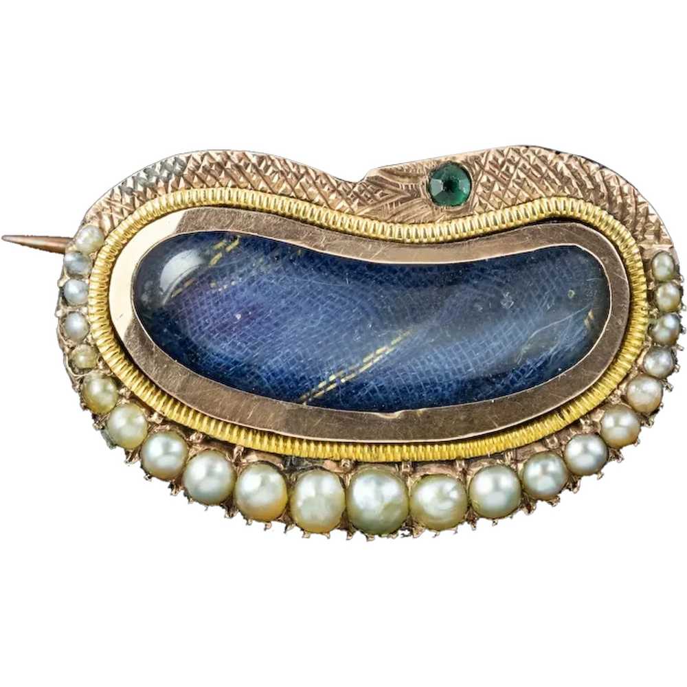 Antique Georgian Mourning Pearl Snake Brooch With… - image 1