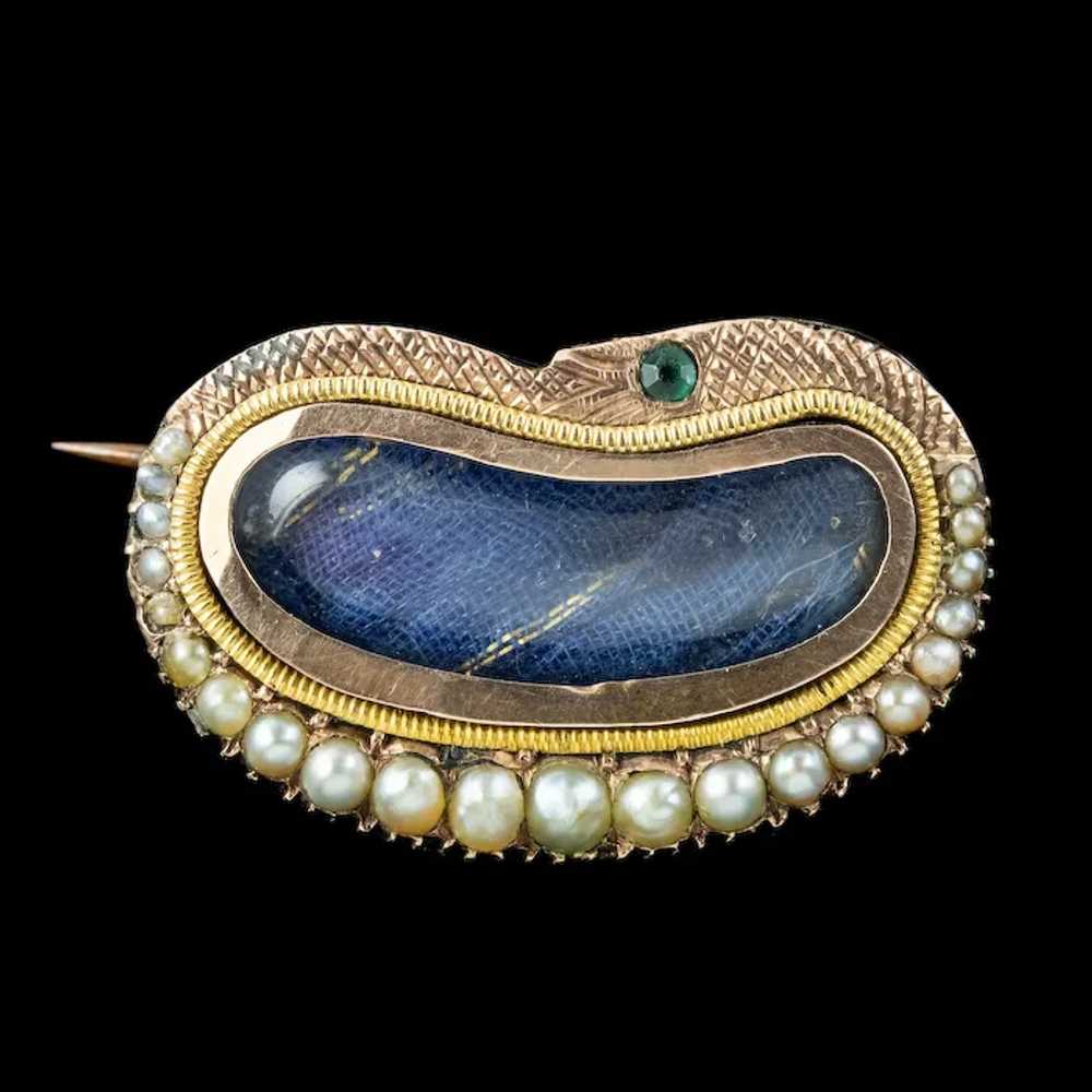 Antique Georgian Mourning Pearl Snake Brooch With… - image 2