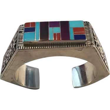 Sterling and Multi Stone Inlay Bracelet - image 1