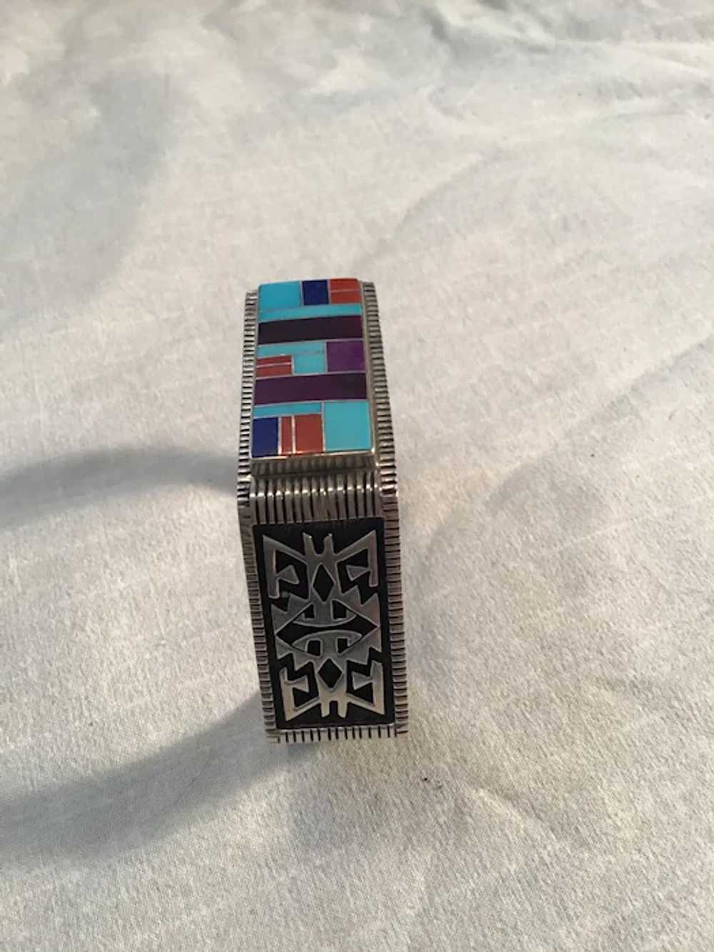 Sterling and Multi Stone Inlay Bracelet - image 2