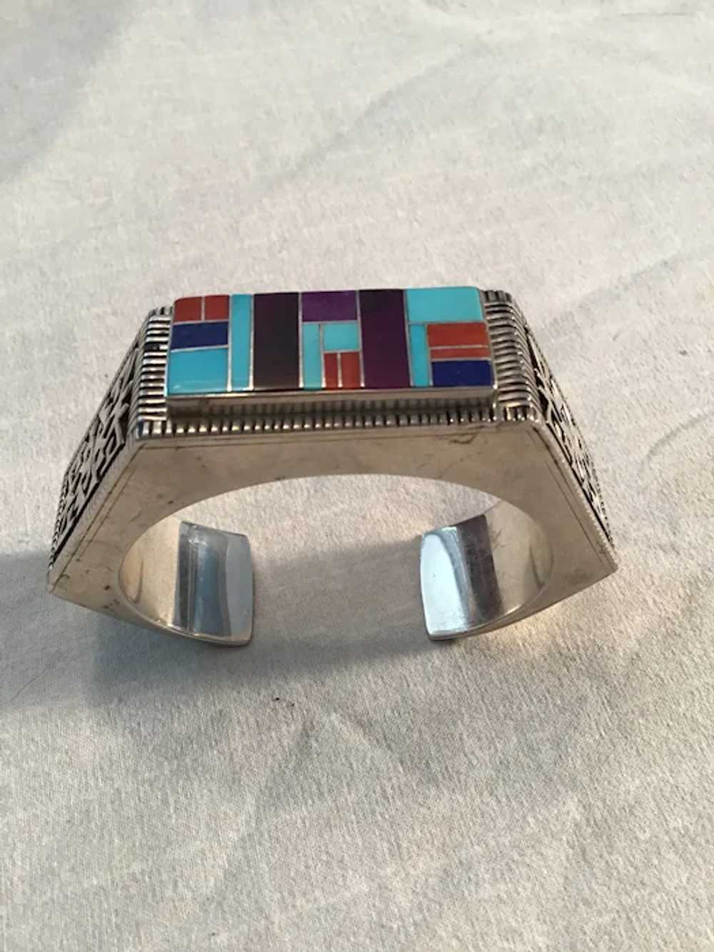 Sterling and Multi Stone Inlay Bracelet - image 5
