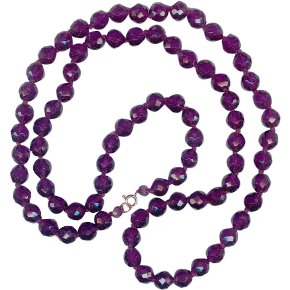 LONG Regal PURPLE Faceted Glass Crystal Necklace - image 1