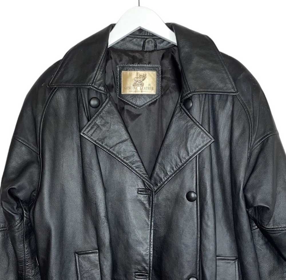 Vintage Genuine Leather Vintage Black Long Jacket… - image 2