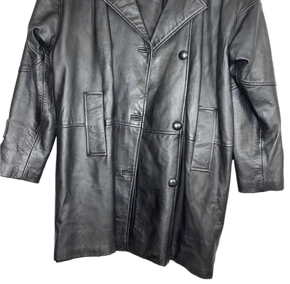 Vintage Genuine Leather Vintage Black Long Jacket… - image 3