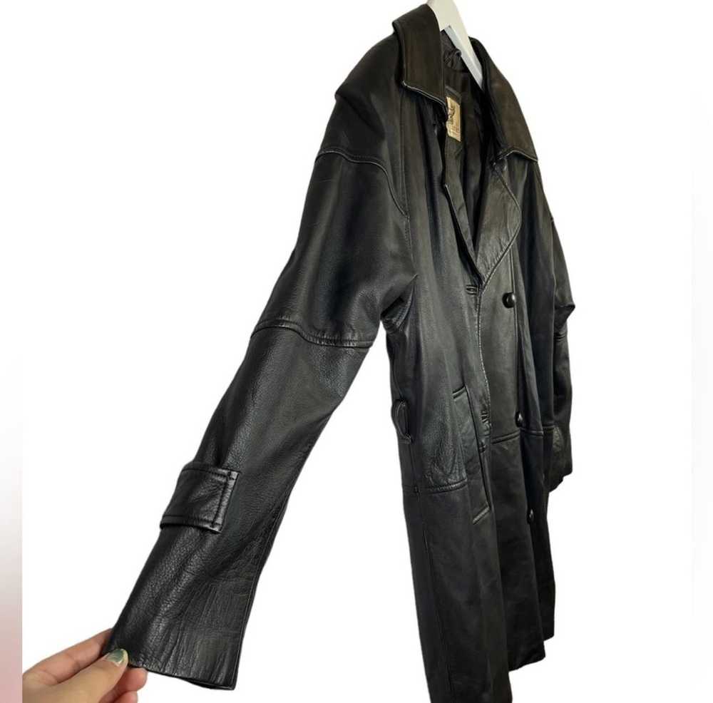 Vintage Genuine Leather Vintage Black Long Jacket… - image 4