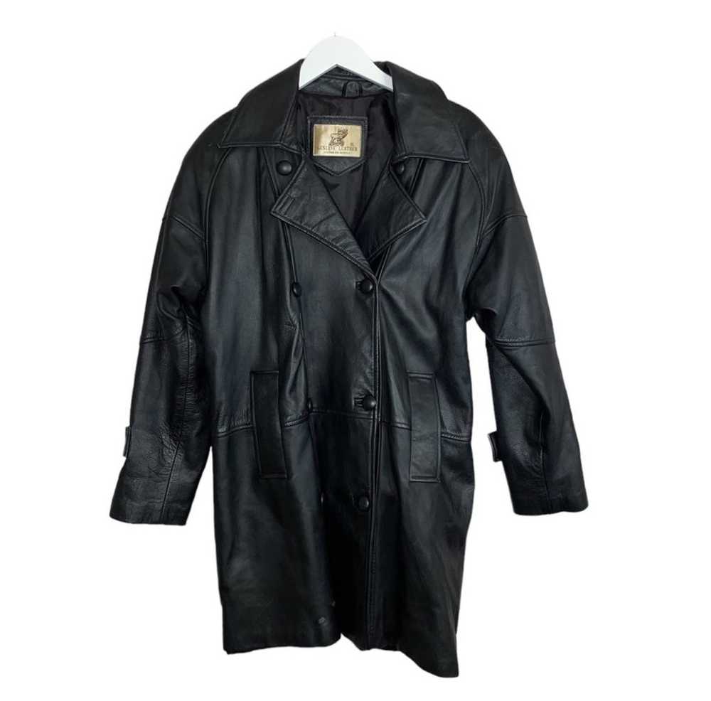 Vintage Genuine Leather Vintage Black Long Jacket… - image 5