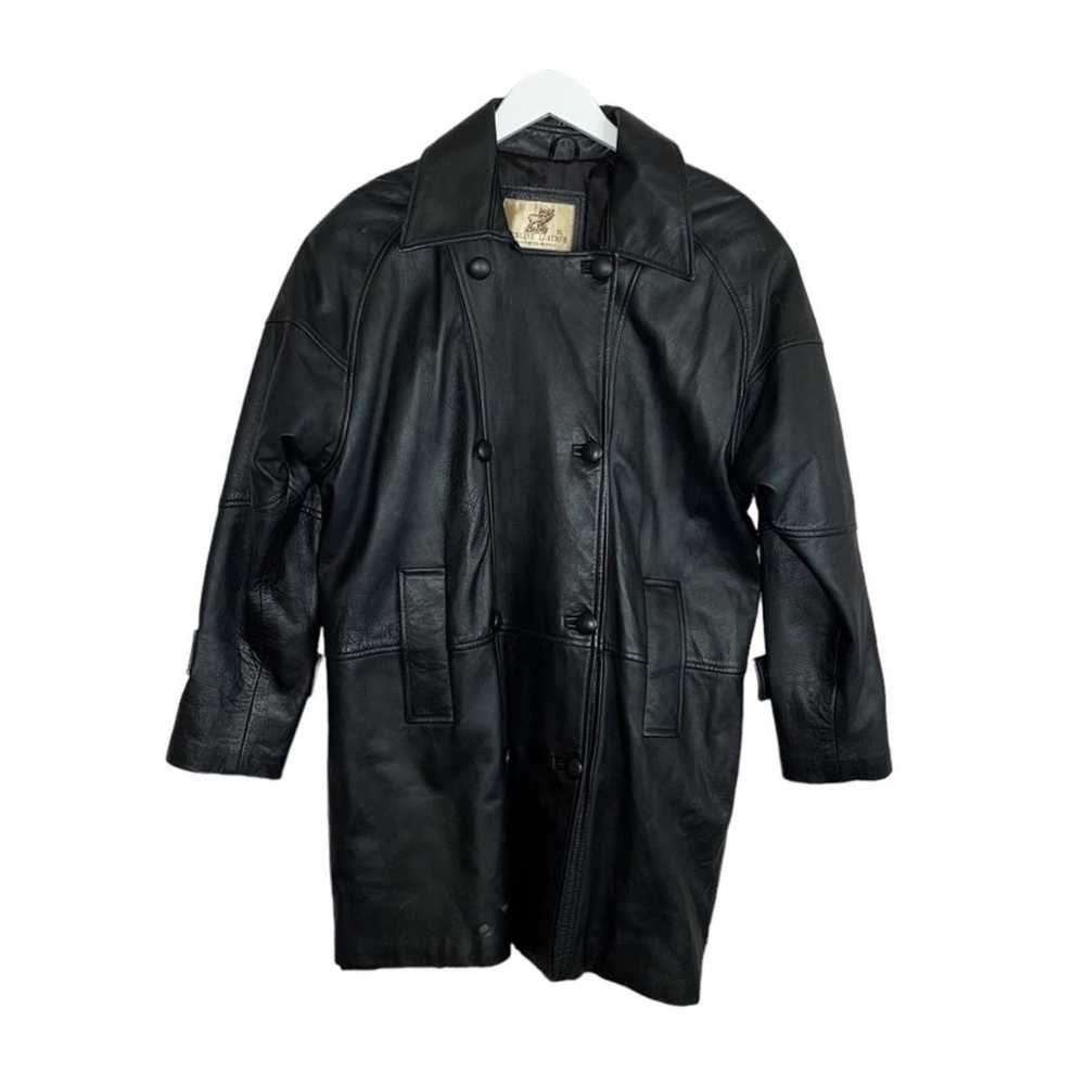 Vintage Genuine Leather Vintage Black Long Jacket… - image 6