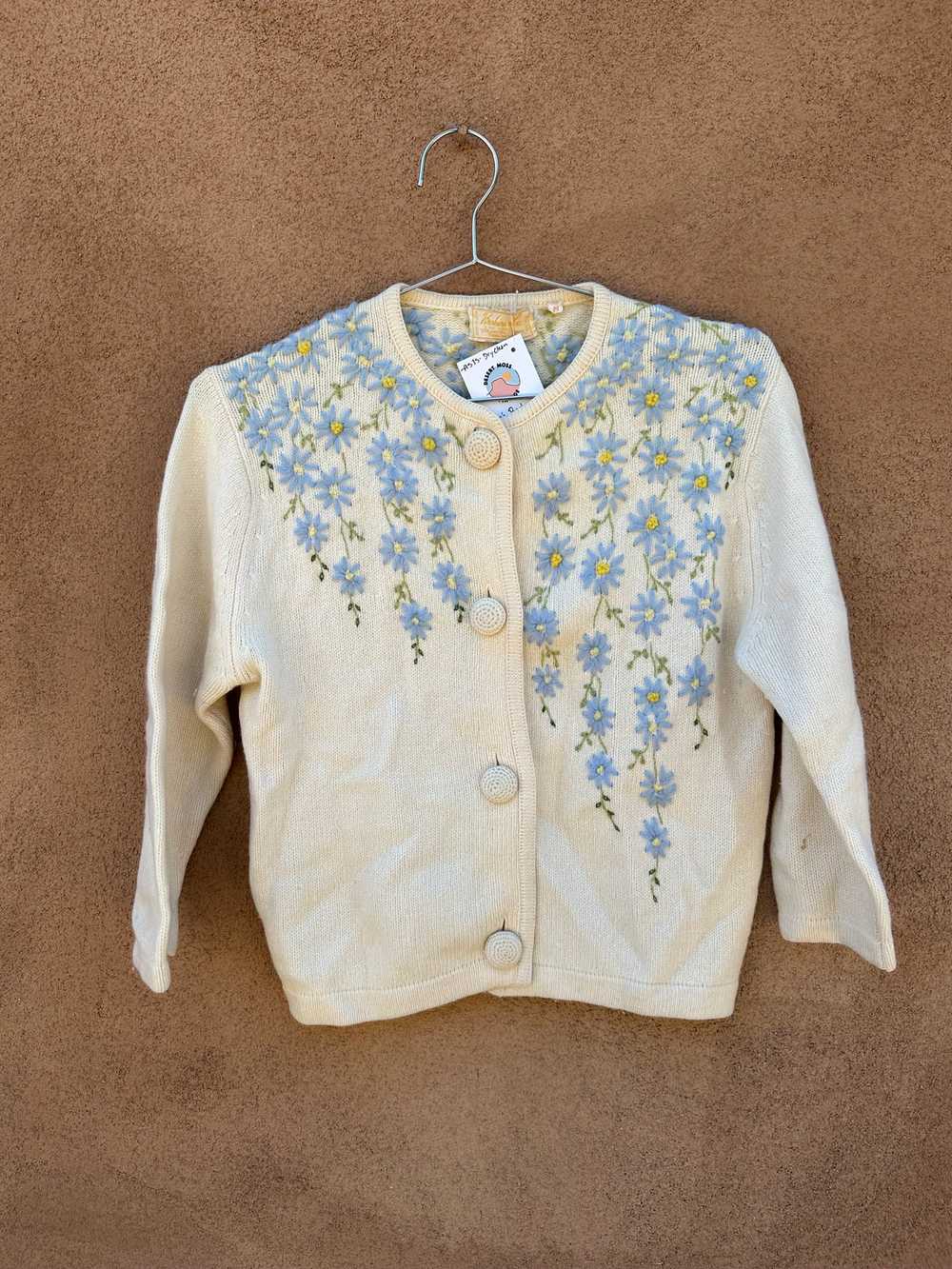 1950's Barbara Lee Wool Cardigan w/Floral Embroid… - image 1