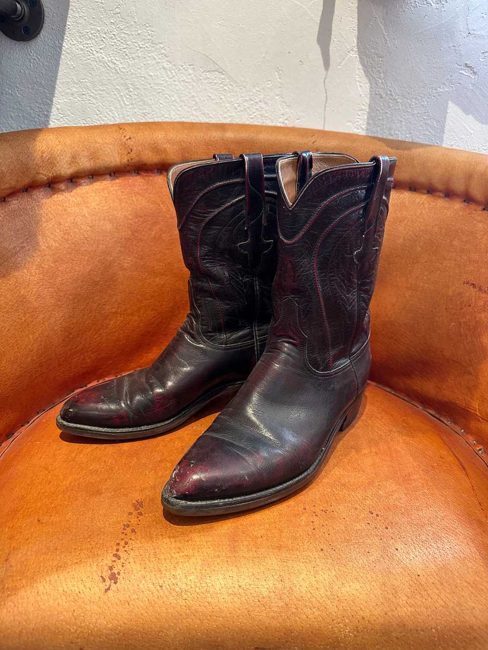 Lucchese Cordovan Boots w/Tooled Leather Uppers - Gem