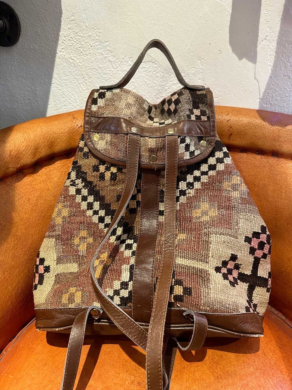 Leather and Wool Kilim Backpack - image 2