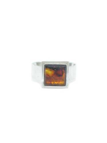 Modernist Sterling and Amber Cuff