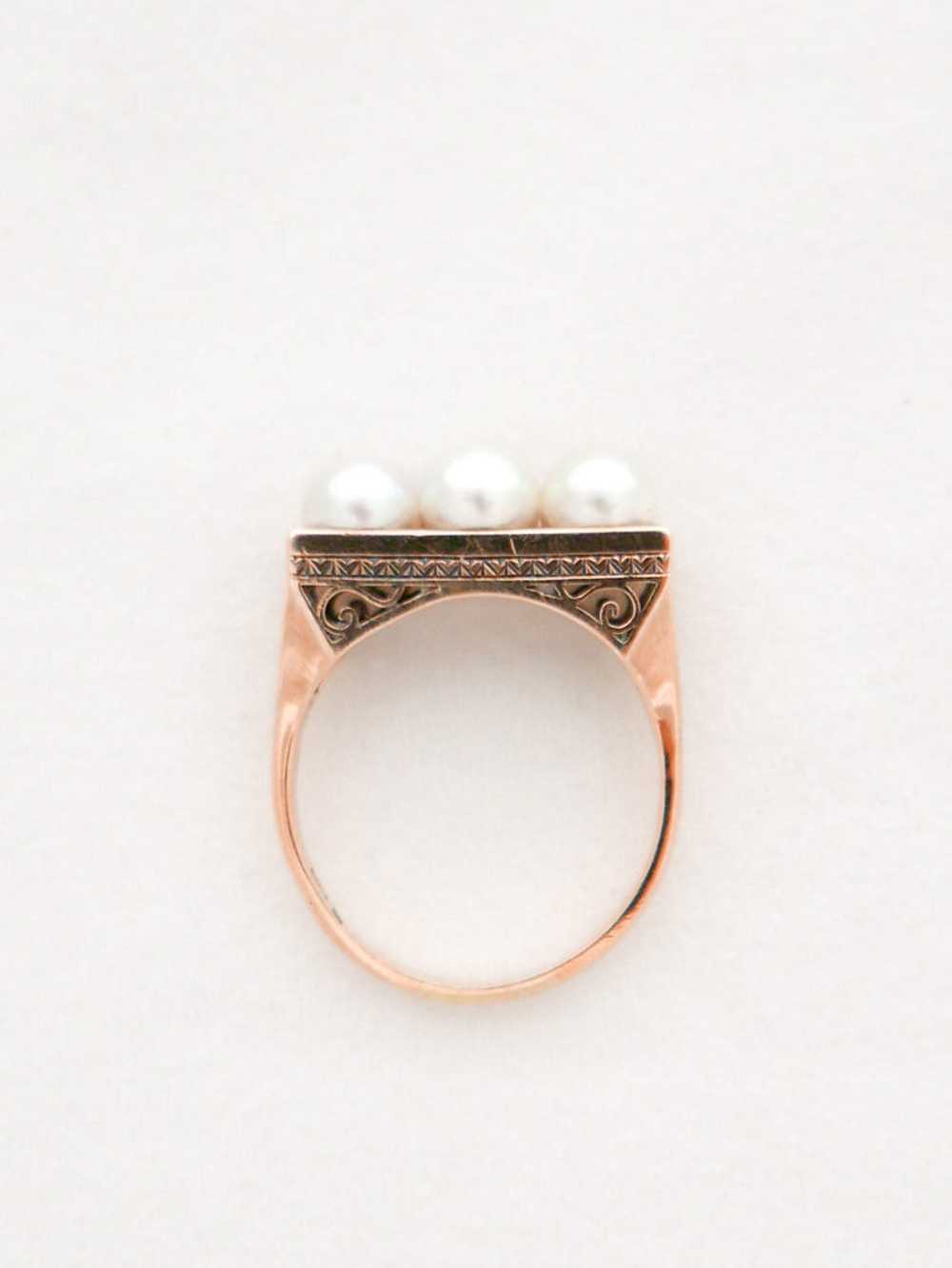 14K Filigree Triple Pearl Ring - image 1