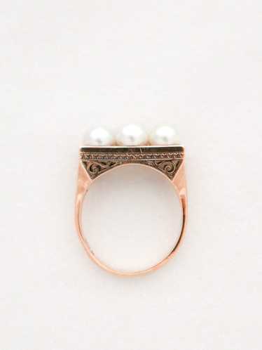 14K Filigree Triple Pearl Ring - image 1