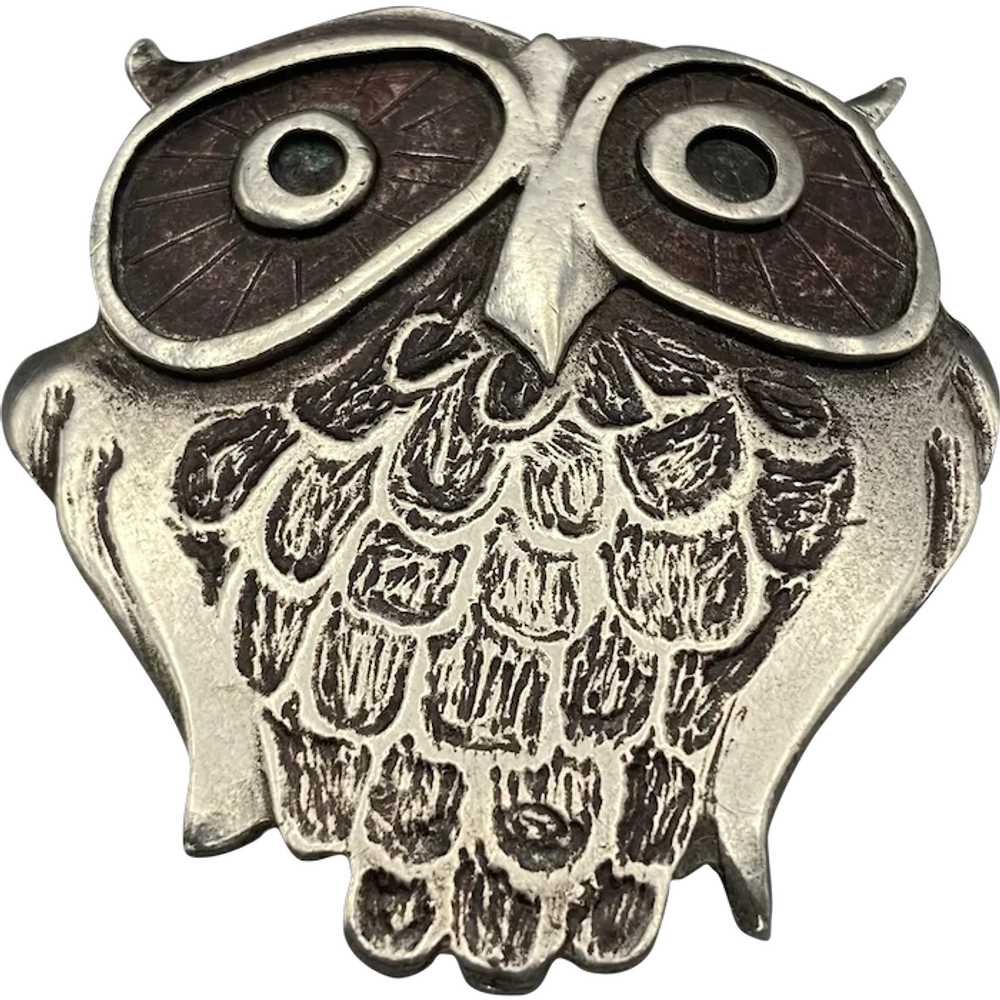 Vintage Metzke Pewter Modern Owl Pin Brooch - image 1