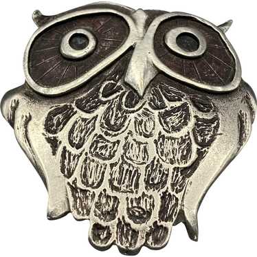 Vintage Metzke Pewter Modern Owl Pin Brooch - image 1